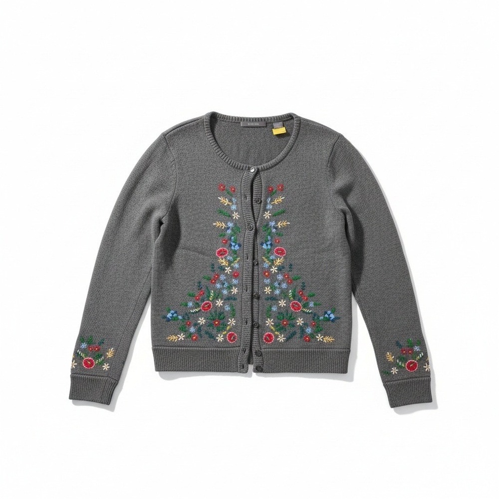 Liz Claiborne Gray Embroidered Floral Cardigan